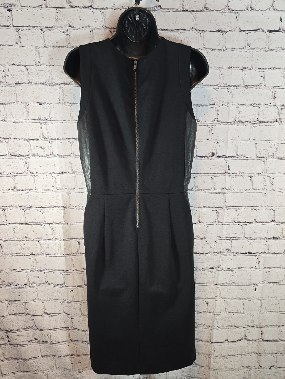 DKNY Black Midi Dress with Real Leather Panels Size 8 - Picture 9 of 12